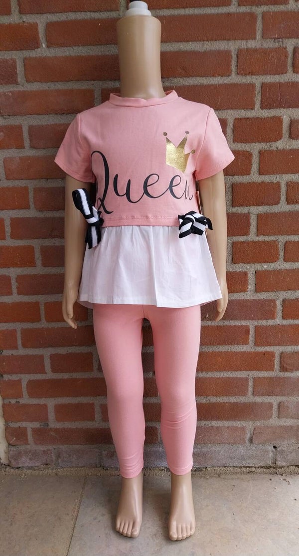 2 Delige set Fashion Addict Queen roze maat 146-152 NIEUW vlekje