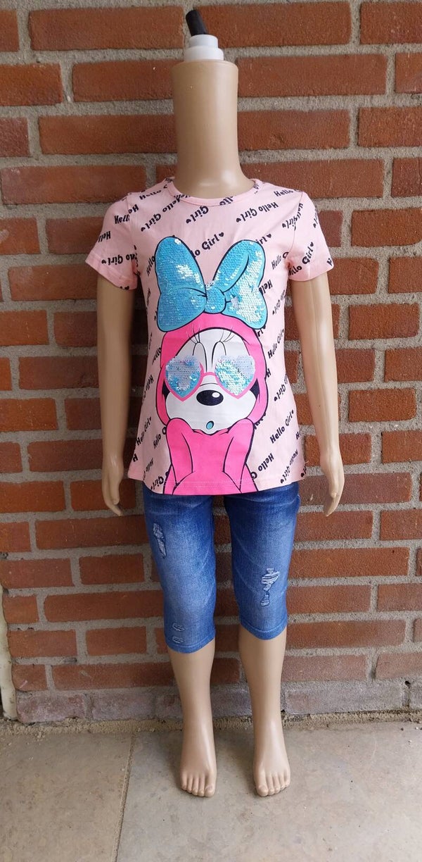 2 Delige set Hello Girl roze Minnie Mouse