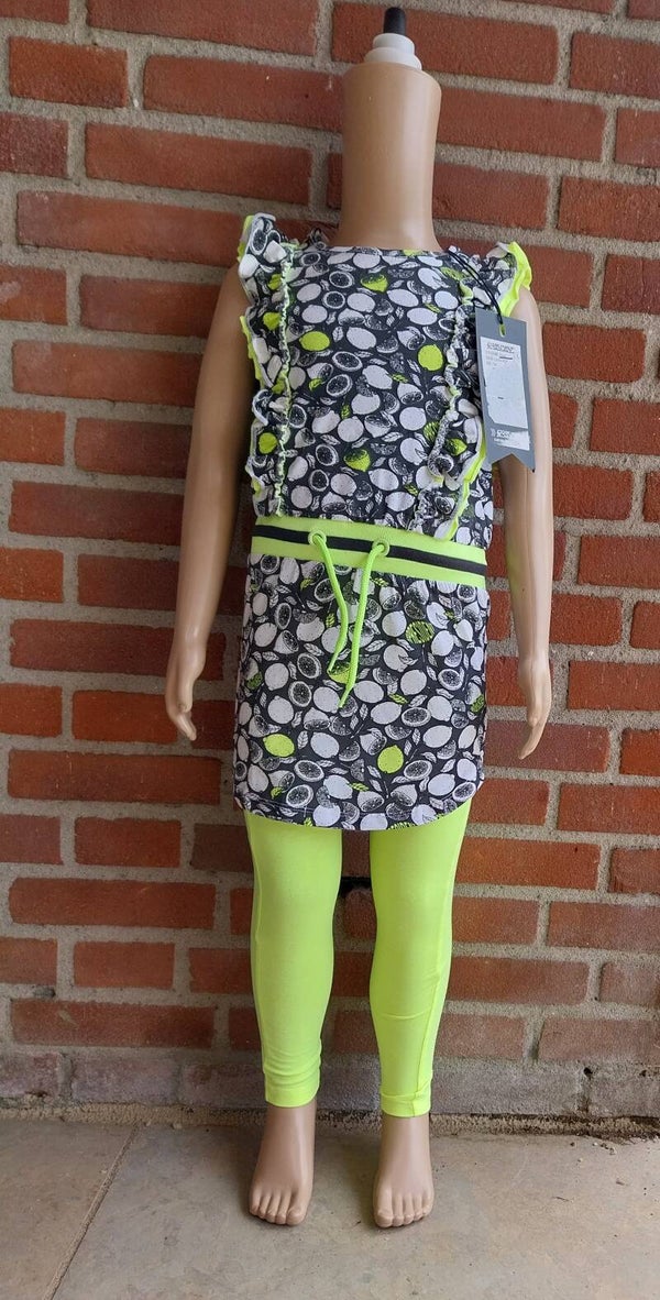 2 Delige set Jurk en legging 4President set Neon Geel/Antraciet