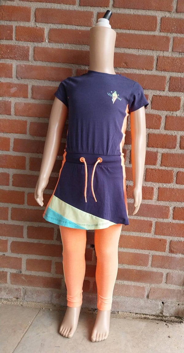 Jurk en legging 4President set donkerblauw/bright coral
