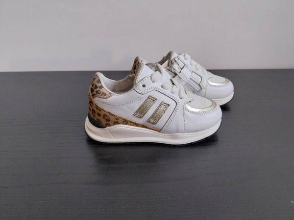 Sneaker/runner wit/goud/panter maat 22