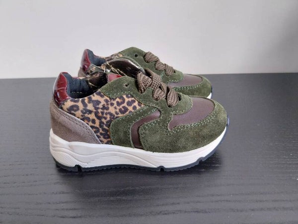 Sneaker Pinocchio donker olijfgroen panterprint Maat 20