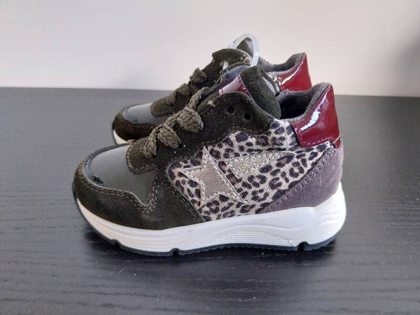 Sneaker Pinocchio donkergroen panterprint Maat 20