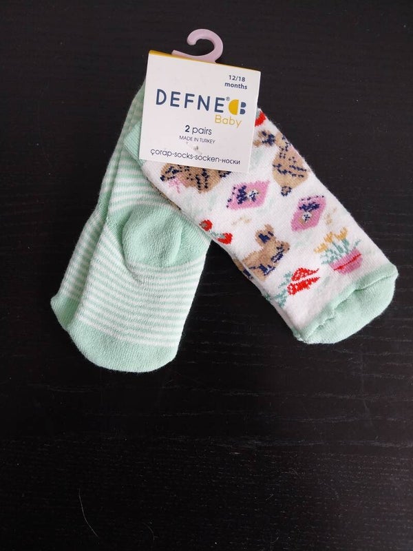 Defneb babysokjes met konijntjes en streepjes - set van 2 paar 12-18 maanden NIEUW