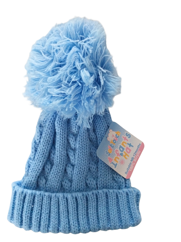 Muts Soft Touch lichtblauw met pompom