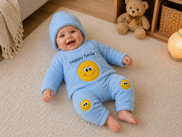 Boxpakje Eren Baby lichtblauw met  smileys maat 74