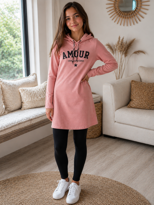Tuniek/hoodiejurk roze maat 158-164