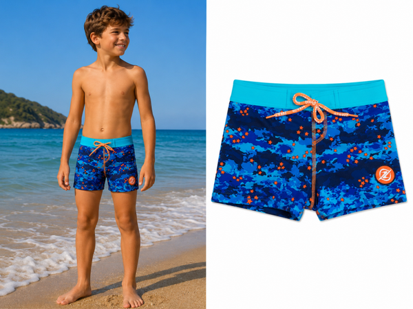 Zwembroek Boxer Zee&Zo Maleisie Paint Blue maat 140