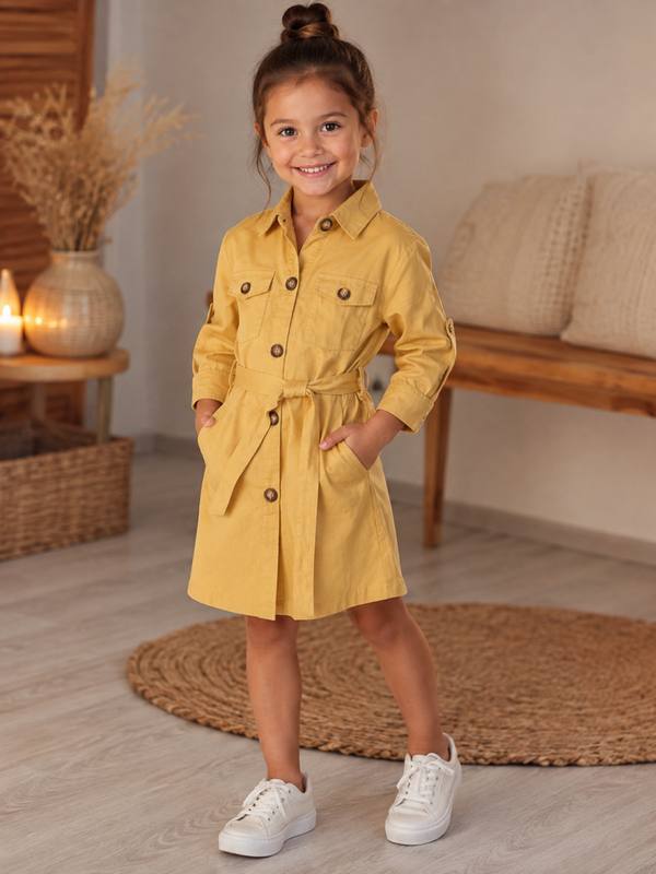 Jurk Happy Star blousejurk mosterdgeel maat 110-116