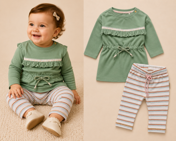 2 Delige set Noppies Jurk London en Broek Outmeal Melange maat 56