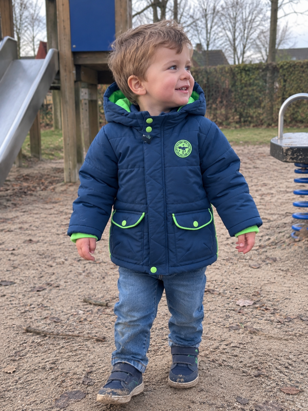 Jas Blue Seven Parka Winterjas – Donkerblauw & Gifgroen maat 92 NIEUW