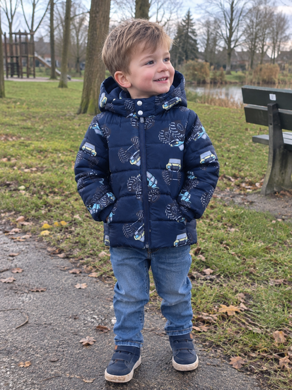 Jas Blue Seven Winterjas met Monster Trucks maat 98 NIEUW