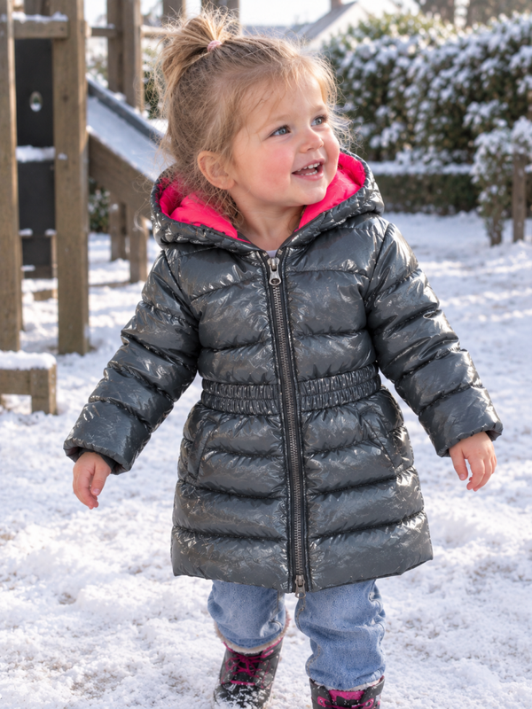 Winterjas Lofff glanzend grijs-roze maat 92