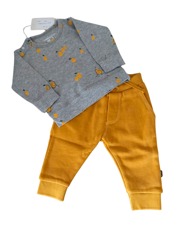 Set IMPS&ELFS Trui grijs met gele peren en Broek Honey Yellow maat 62