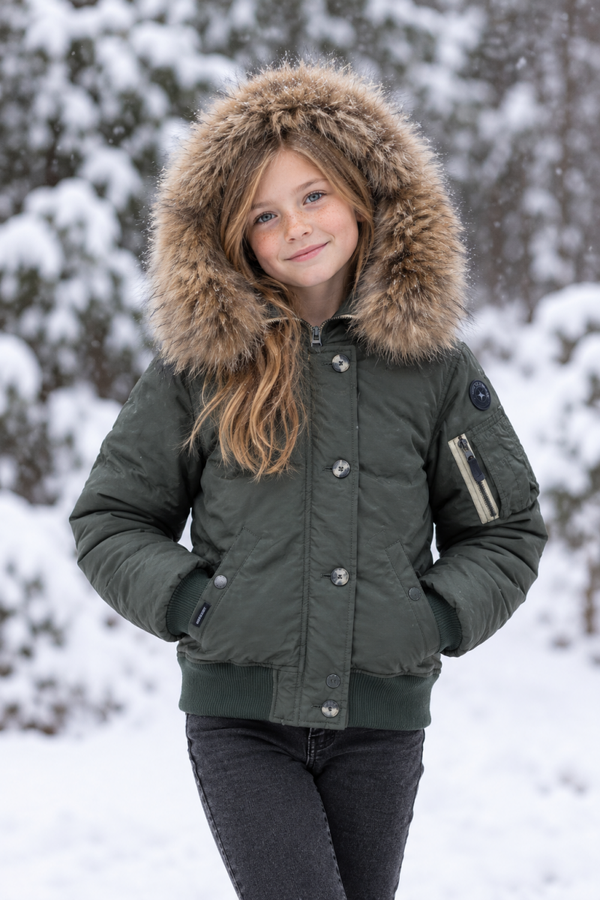 Winterjas Airforce Bomber Jacket donkergroen maat 128 (8 jaar) NIEUW