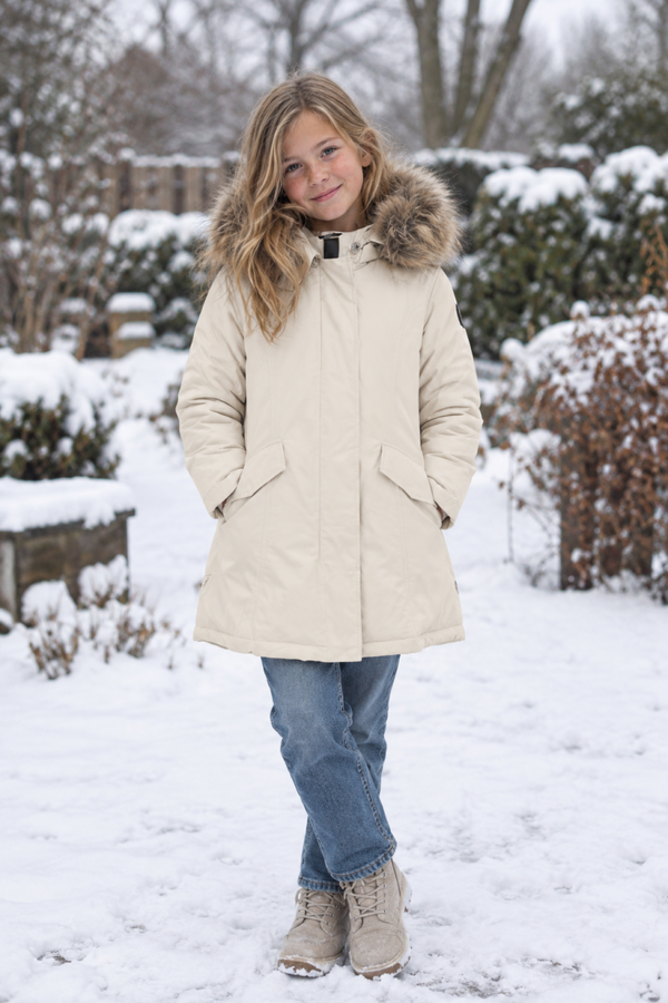 Winterjas Airforce parka creme maat 128 (8 jaar) NIEUW