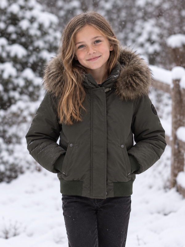 Winterjas Airforce Bomber Jacket Donkergroen maat 128 (8 jaar)