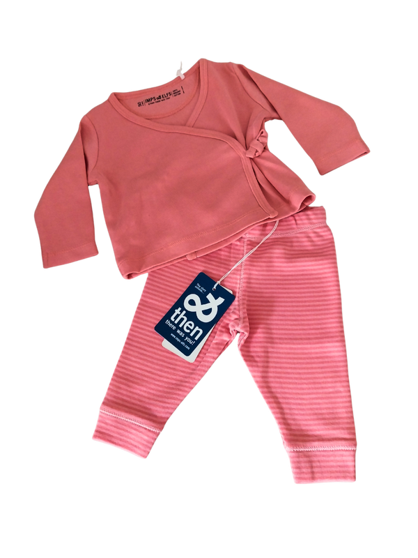 Set IMPS&ELFS Doll pink overslag truitje en roze gestreepte legging maat 50