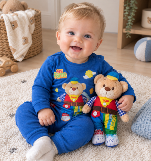 Boxpakje Rasiya farm blauw met knuffeltje maat 68