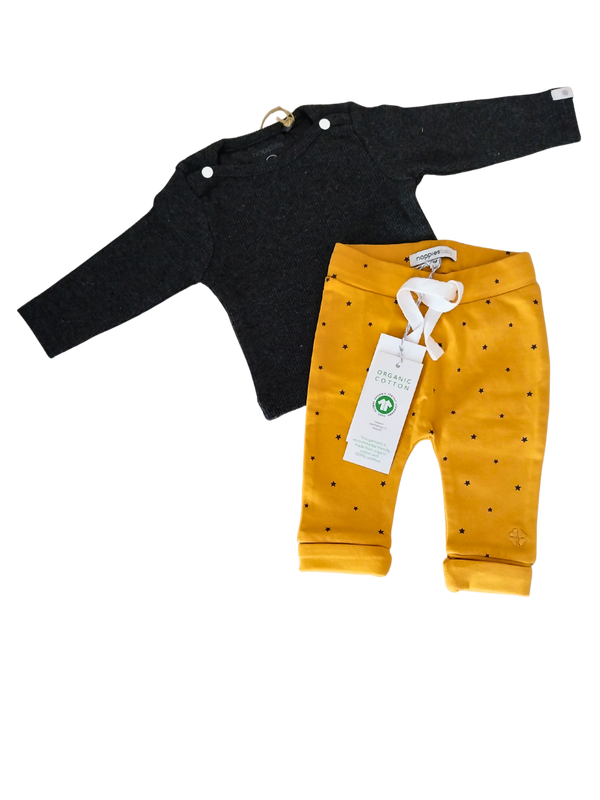 Set Noppies Longsleeve Natal Dark Grey en Broek Kris Honey Yellow maat 44