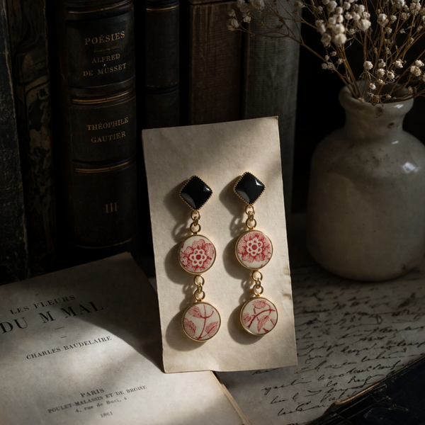 Boucles d’oreilles Miranda – faïence ancienne de Longwy modèle Mistral