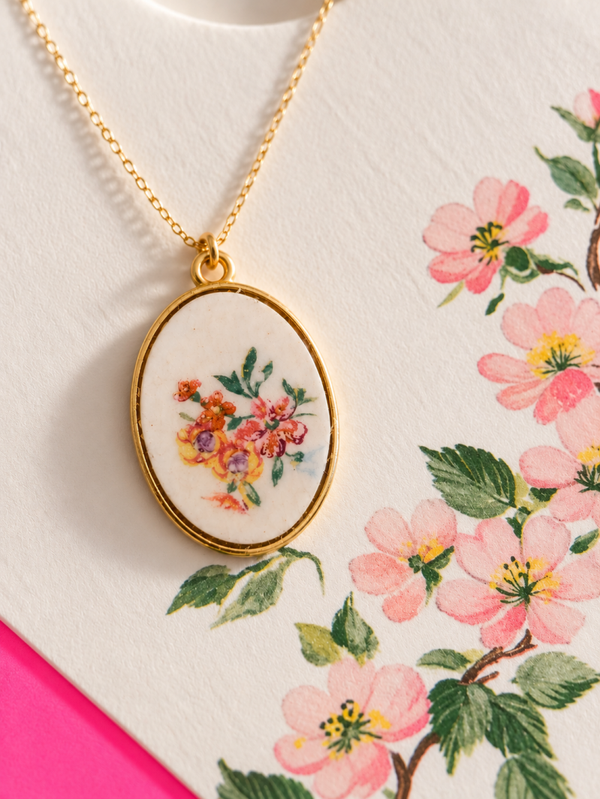 Collier Abby – Bijou fleuri en faïence ancienne L’Amandinoise | O.P.R.