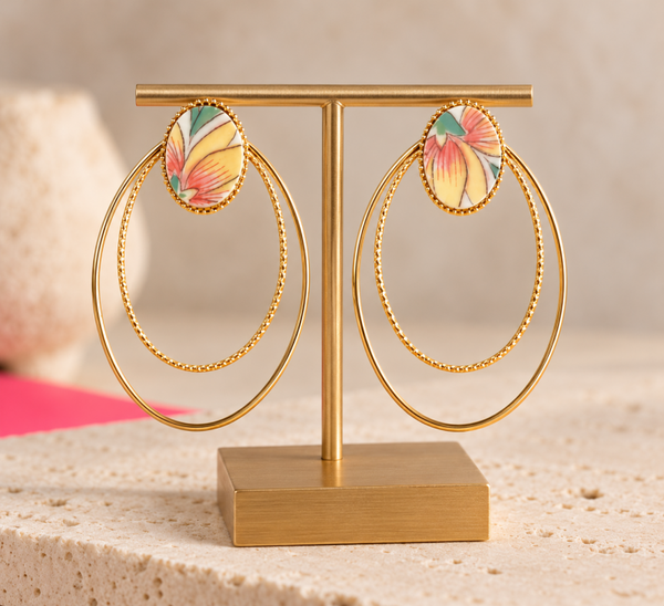 Boucles d’oreilles Oiseau de Paradis – Faïence de Gien vintage