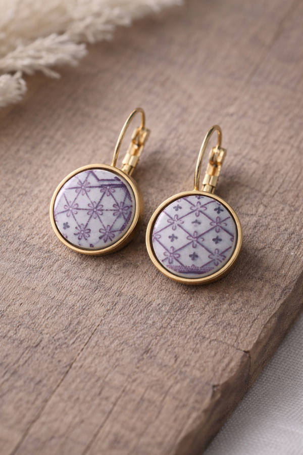 Boucles d’oreilles dormeuses Chiara – Faïence ancienne de Sarreguemines