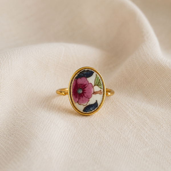 Bague Giulia , faïence de Gien violine , bague ajustable