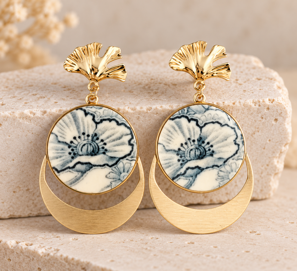 Boucles d’oreilles Poppy – Faïence ancienne Coquelicot