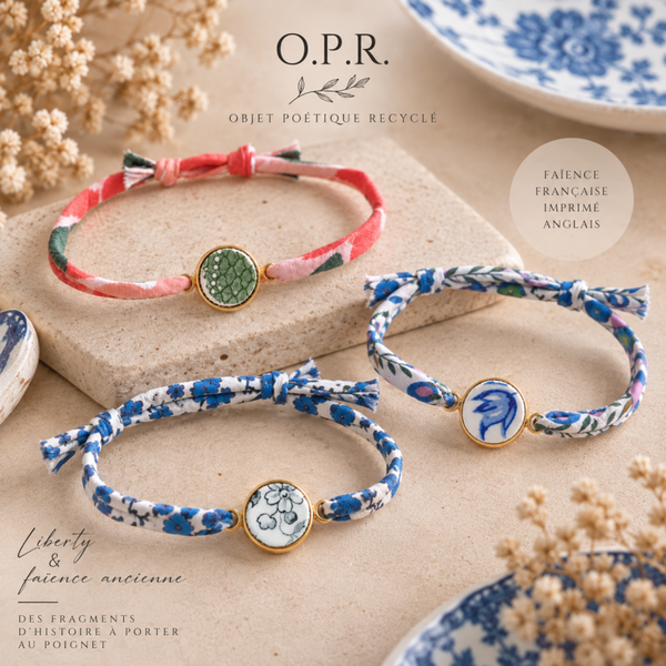 Bracelet Liberty O.P.R. – Faïence ancienne & tissu Liberty