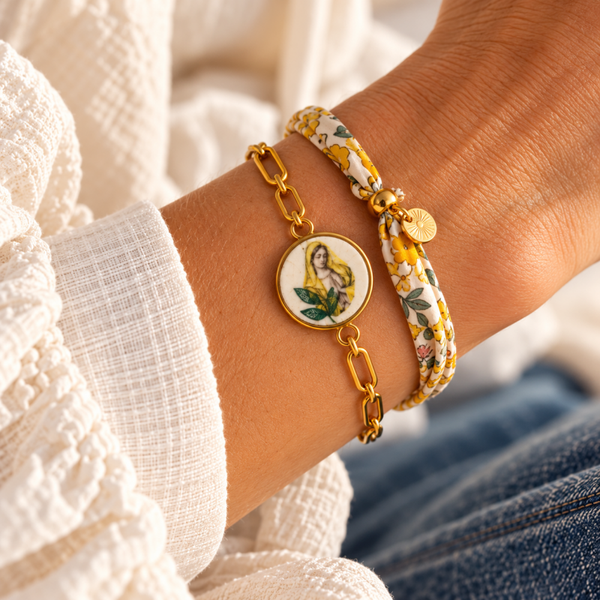 Bracelet Madone Pop – Jaune lumineux & maille trombone