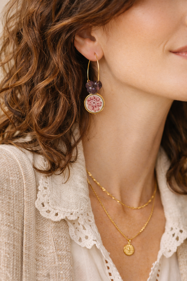 Gaëlle – Boucles d’oreilles en faïence issues de vaisselle ancienne