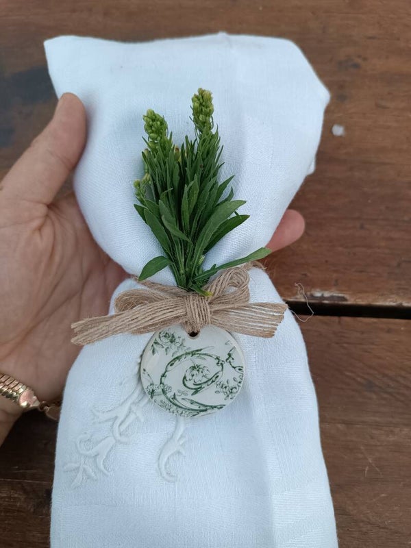 Collection Trévise six médaillons verts , Gien , faïence terre de fer