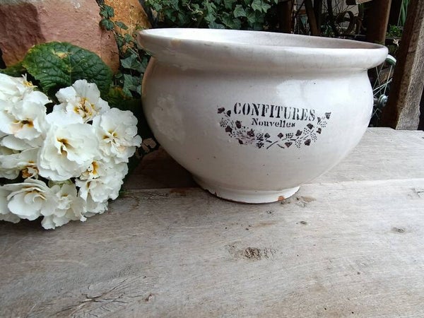 Rare ancien pot à confiture XIXÈME, confitures nouvelles , ceramique émaillé blanche