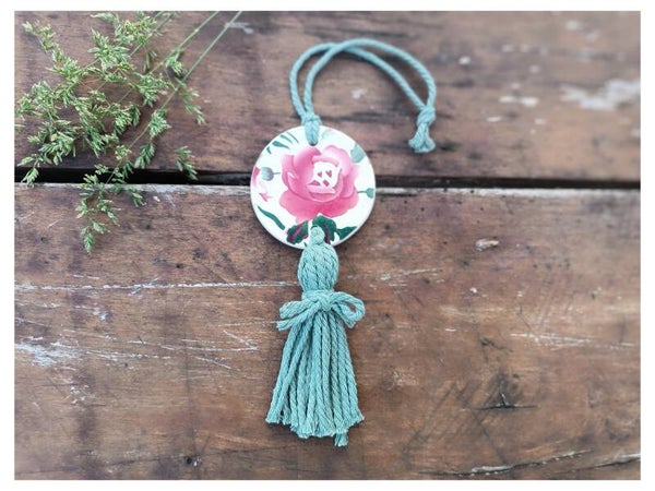 Grande suspension Digoin, Yvette , Roses , faïence vintage recyclée