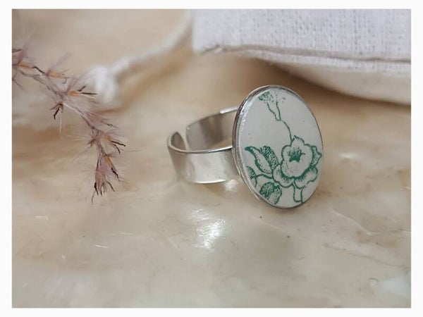 Bague Izia,  faïence de Gien , Trévise ,terre de fer verte  ,vaisselle ancienne recyclée
