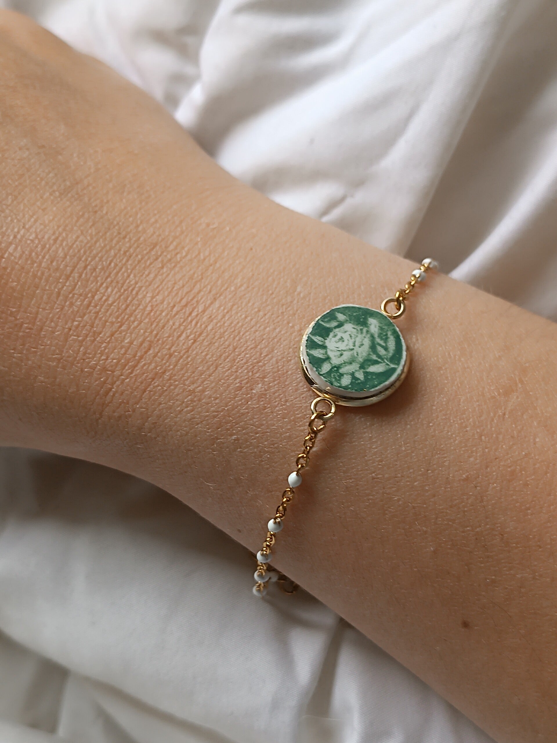 Bracelet Molly , faïence Boch frères la Louvre recyclée,  rose verte