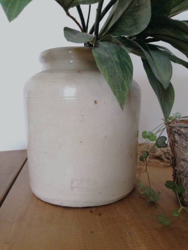 Grande jarre , pot à moutarde ancien , grès vernissé