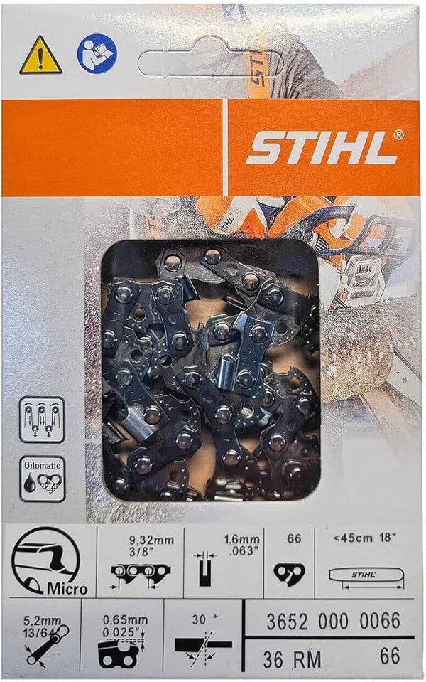 Chaîne de tronçonneuse origine  Stihl 3/8 1, 6 mm 66 GL - 45 cm demi-ronde RMC, 1 W, 1 V 3652 000 0066