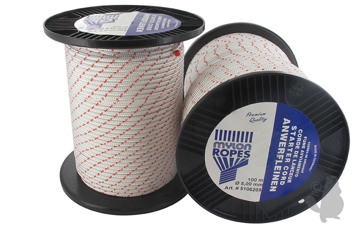 Corde lanceur polyamide blanche avec liseré rouge - L: 1m Ø: 2,5mm - Référence 5105787
