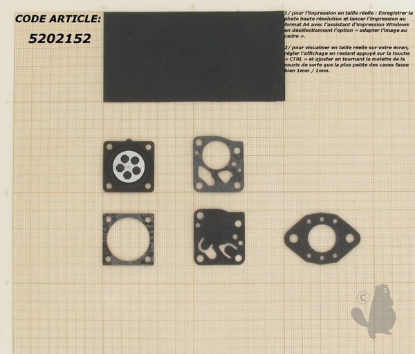 Kit membranes et joints carburateur adaptable TILLOTSON. Remplace origine: DG-2HU  Réf: 5202152