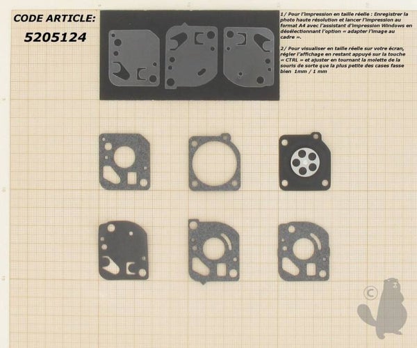 Kit membranes et joints carburateur adaptable ZAMA Remplace origine: GND-13 - GND-14 - GND-15 - GND-16 - GND-18 - Référence 5205124
