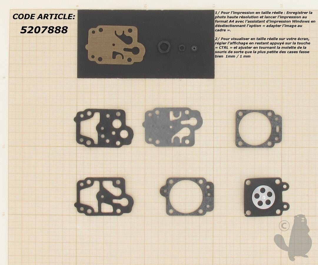 Kit réparation membranes et joints carburateur adaptable WALBRO pour carburateur WYK monté sur EFCO Mitsubishi OLEO-MAC SHINDAIWA et Tanaka. Remplace D21-WYK  Réf: 5207888