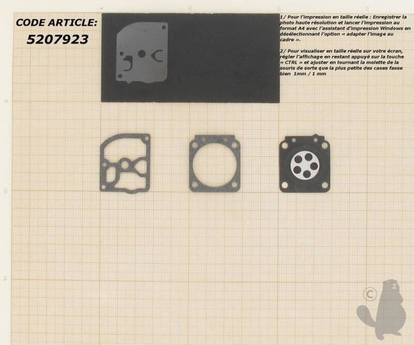 Kit membranes et joints carburateur adaptable ZAMA pour carburateur monté sur STIHL BG55, BG85, SH55, HS45, HT70, HT75, FS38, FS45, FS46, FS450, FC75.  Remplace origine: GND-50 - Référence 123-GND-50 /  5207923