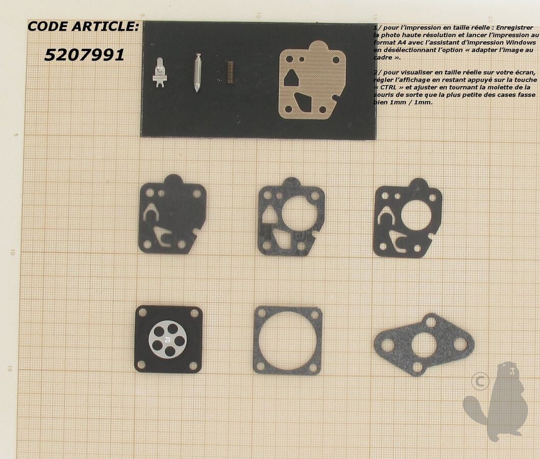 Kit réparation membranes et joints carburateur adaptable TK pour moteurs HOMELITE - SHINDAIWA - Kawasaki  Réf: 5207991
