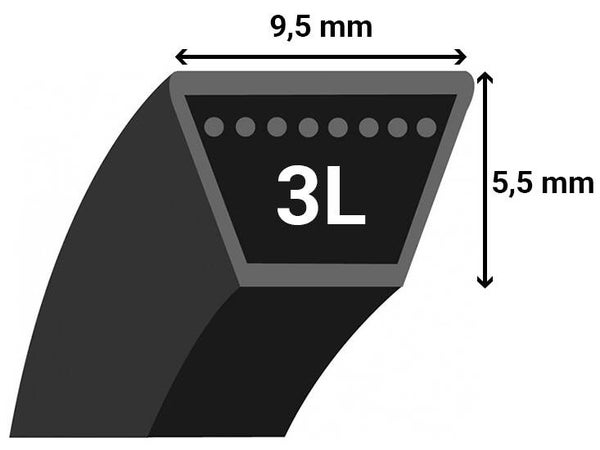 Courroie Kevlar 3L390 lisse trapezoidale - Référence  3L390