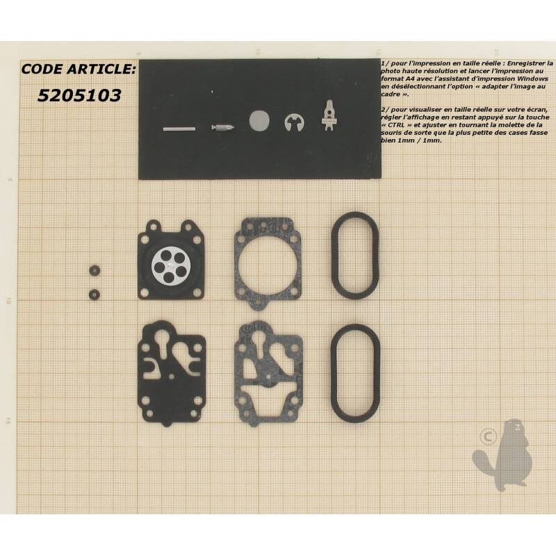 Kit membranes D20-WYA adaptable WALBRO pour carburateur WYJ monté sur HUSQVARNA 142R, EFCO 725F, KAAZ, Mitsubishi, Kawasaki et Tanaka. Remplace origine: D20-WYA - Référence 18-359
