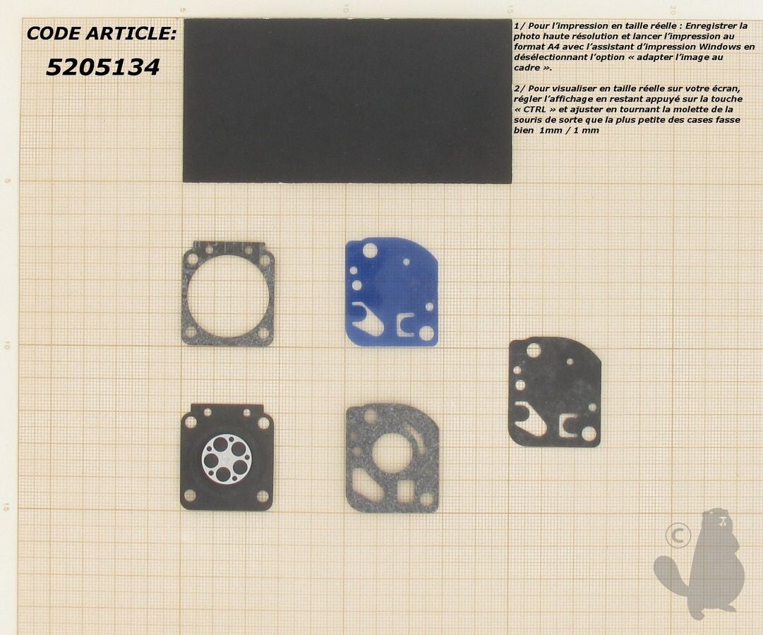 Kit membranes et joints carburateur adaptable ZAMA - Remplace origine GND-12, GND-38.  Réf: 5205134 / GND-12