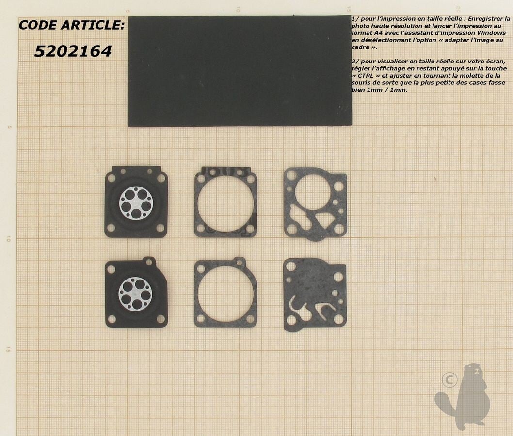 Kit membranes et joints carburateur adaptable ZAMA. Remplace origine:  GND1 - GND-1 - K015019 .  Réf: 5202164